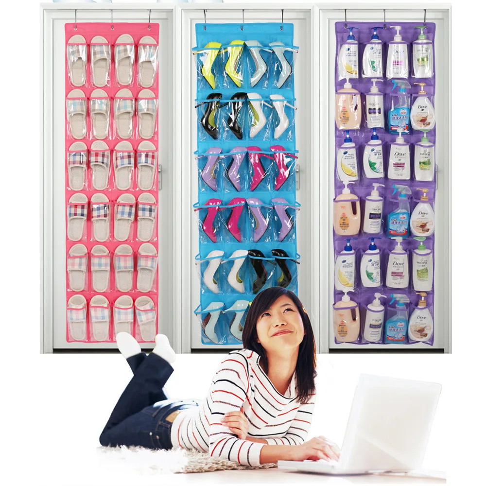 

24 Pockets Non Woven Hanging Storage Bag Behind Doors Home Shoes Organizing Bag with Hooks Space Saver Organizer 125 x45cm 1 PC