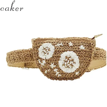 

Caker Brand 2020 Women Half circle Straw Waist Bag Fashion Embroidery Flower Waist Pack Wholesale Drop Shipping