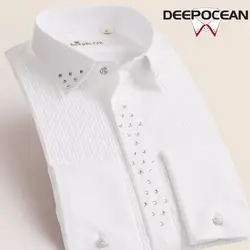 Deepocean Брендовые мужские рубашки однотонные винтажные Модные мужские Топы Длинные приталенные рубашки Новые повседневные хлопковые