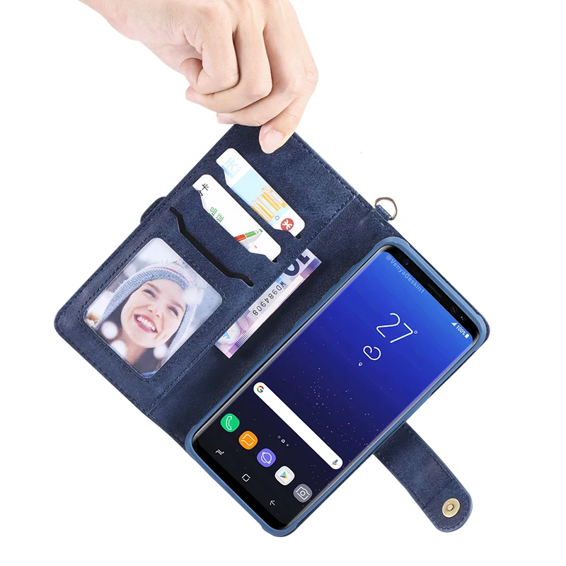 Роскошный кожаный чехол книжка для телефона Samsung S8 S9 Plus с держателем карт кошелек