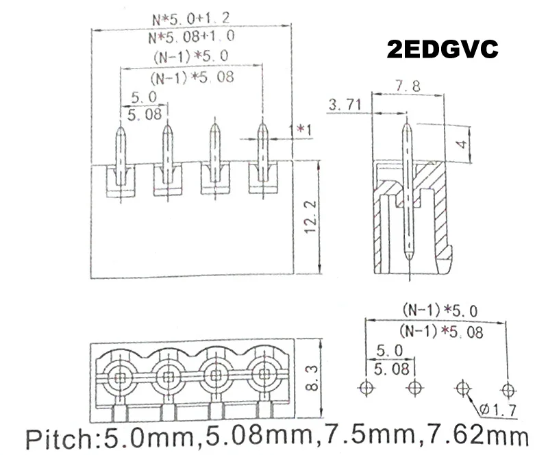 Шаг 5,08 мм 2P 3P 4P винт вставной печатной платы клеммный блок 2EDGK 2EDGVC закрыть прямой штырь мужской/женский вставной разъем 15A