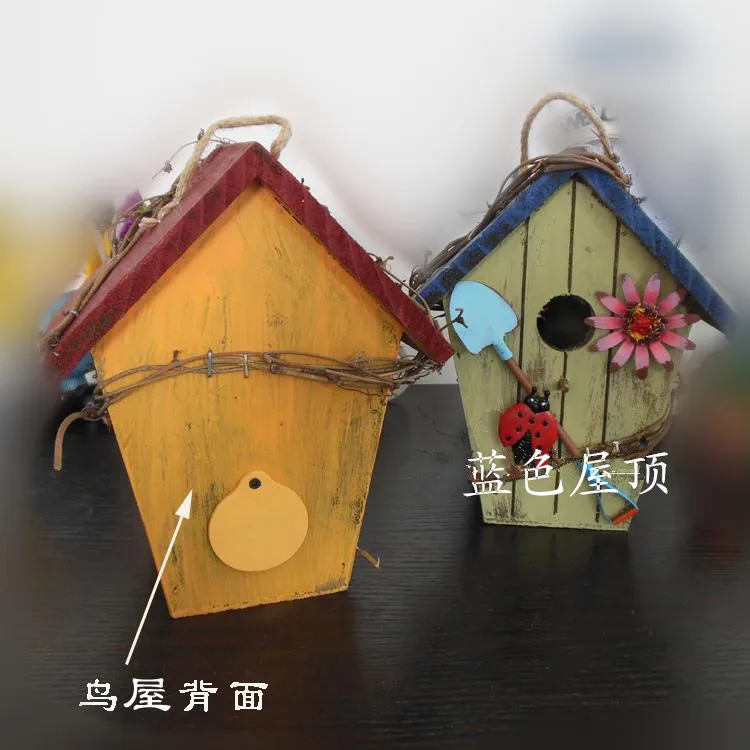 Wood Bird House Model Garden Home Wall Hanging Ornaments Sitting