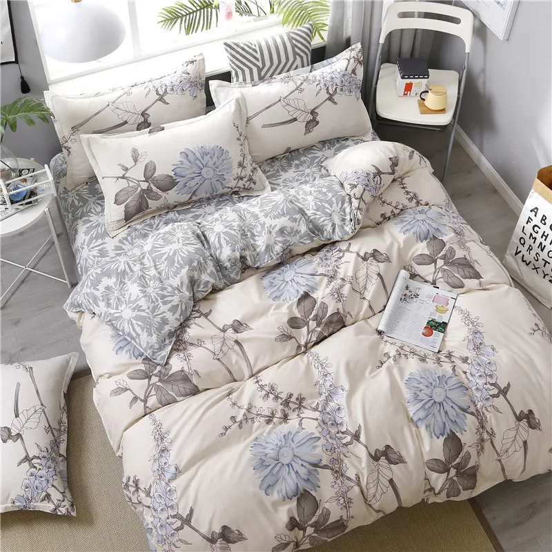 

Floral Printing Bedding Set Bed Linen Flat Sheet Pillowcase Duvet Cover Set AB Side Girls Bedroom Decor 3/4pcs (No Filling)