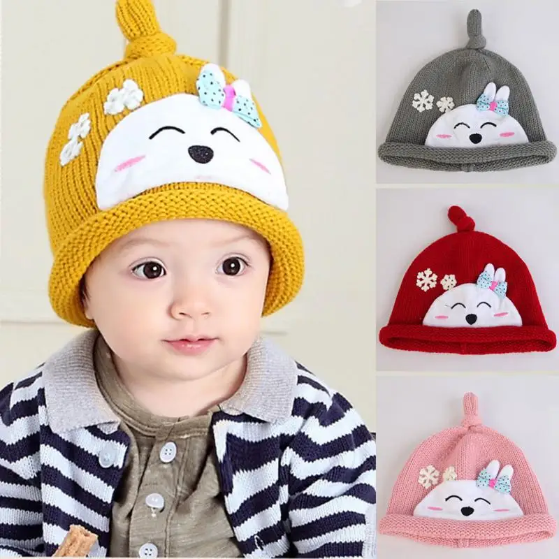 Cut Baby Winter Hat Infants Butterfly Knot Snowflake Rabbit Baby Kids