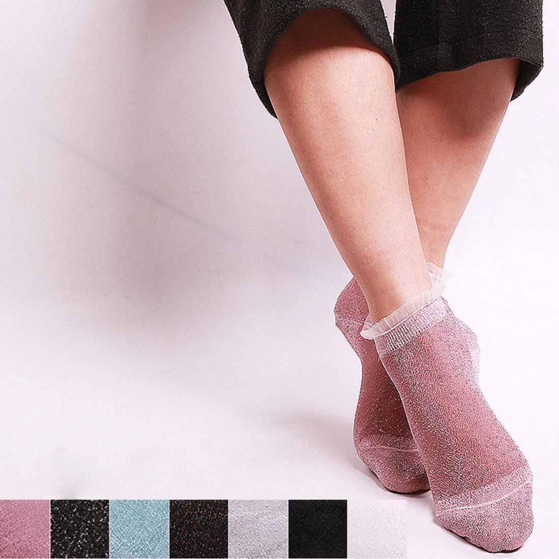 Buy Lace Socks Women Crystal Glass Silk Short Thin