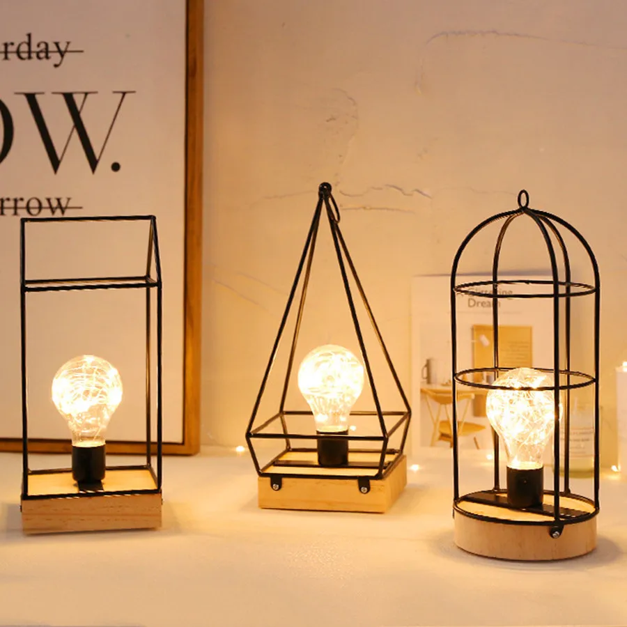 

Thrisdar Wooden Iron Art Minimalist Hollow Diamond Table Lamps Children Kid Bedside Reading Table Night Light Christmas Gift