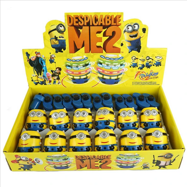 

12pcs/lot Single Laser LED Gyro Music Despicable Me colorful Light flash gyro electric toy Minions gyroscope baby kids gift toys