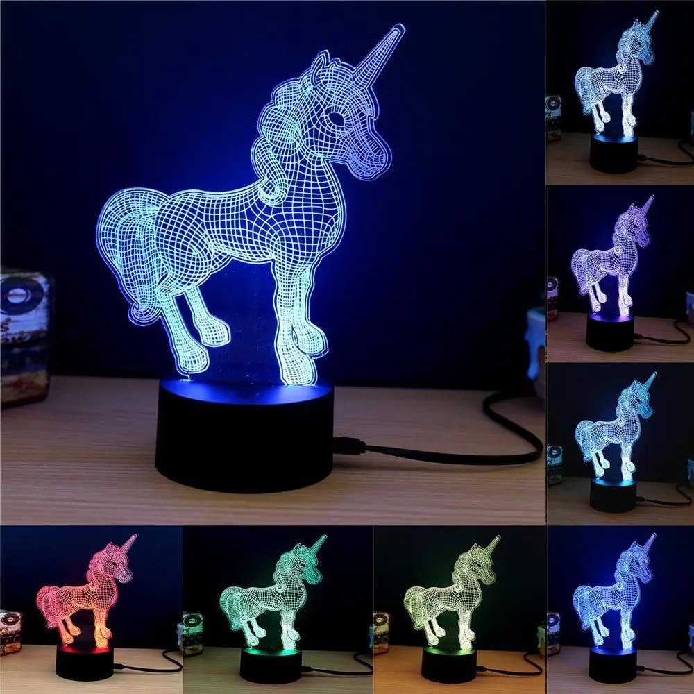 Единорог 3D ночь настольная лампа Light Touch 7 цветов Phantom атмосферу легкие мягкие