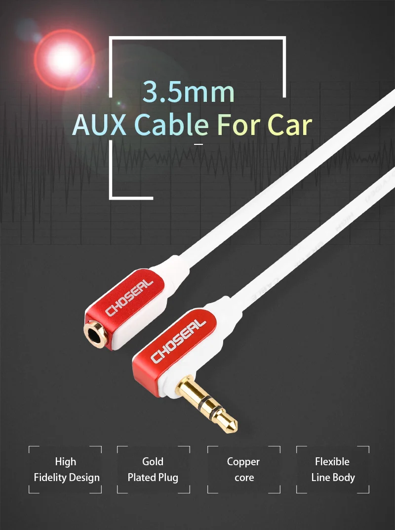 Choseal 3.5mm AUX Stereo Cable Male to Female  Audio 3.5mm Jack Cable for Headphone Phone Car MP3 MP4 Player