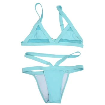 

Stylish Women's Solid Color Spaghetti Strap Bikini Set light green-S