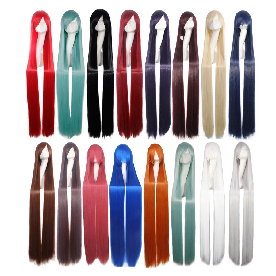 

12 Color 150CM Long Straight Heat Resistant Synthetic Hair Wig Women Universal Cartoon Wig Black Blue Blond Anime Party Perucas