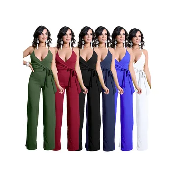 

Women Jumpsuits Casual Playsuitsv Tie Belt Jumpsuit 6 Colors