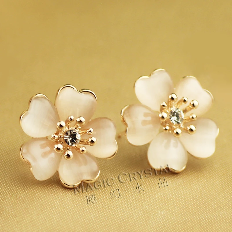 MOONROCY Free shipping Fashion Flower Rose Gold Color Opal CZ Crystal Earring Jewelry for Women Drop Shipping Wholesale Gift|earings fashion