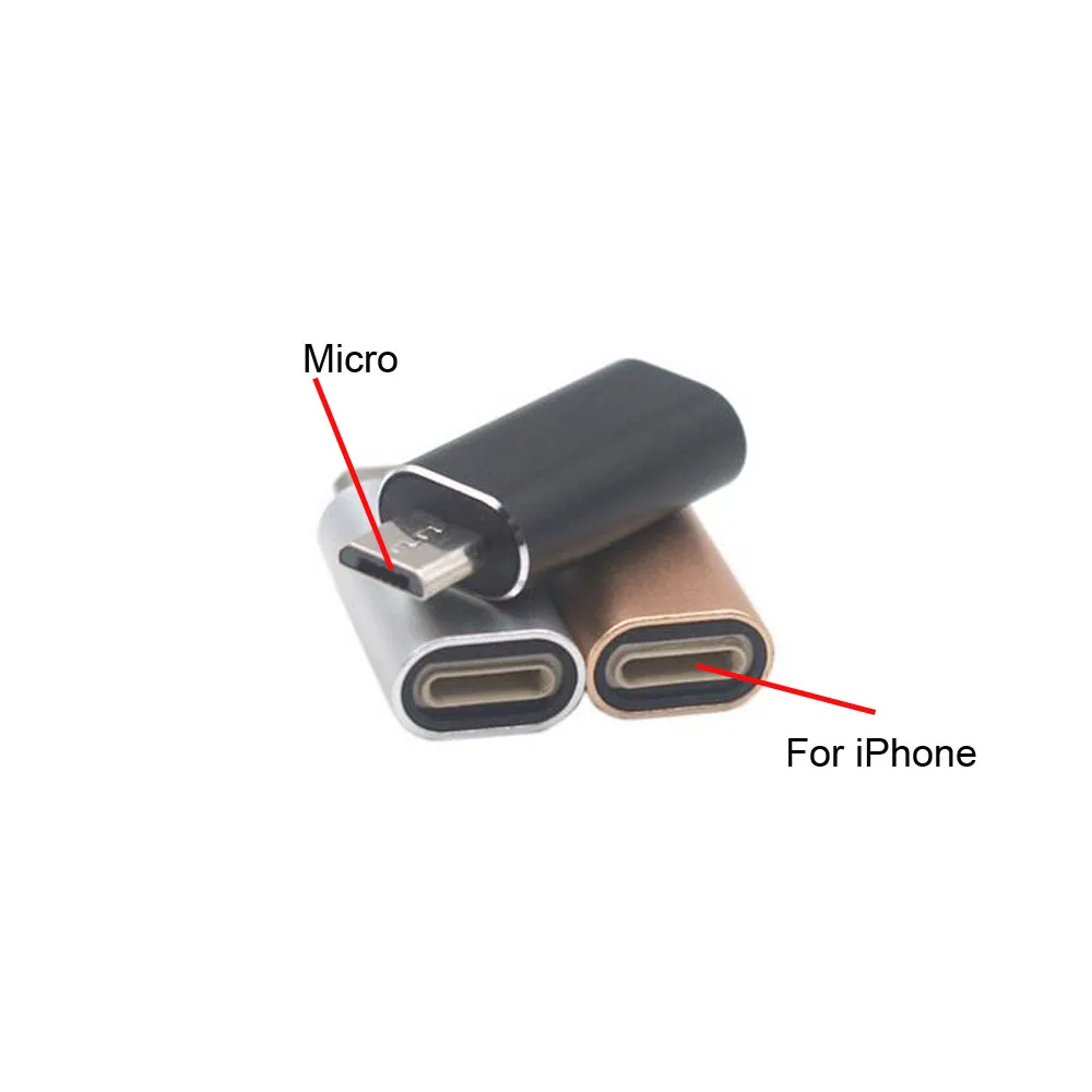 

For iPhone 8 Pin Female to Micro USB Male Aluminium Alloy Charge Cable Converter Charging Connector Adapter for Android Phone
