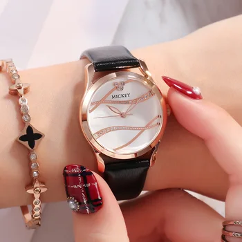 

woman wristwatches genuine leather quartz womens clocks Disney brand mickey mouse watches waterproof diamond Citizen movement