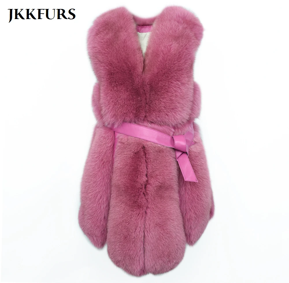

2019 New BIG SALE Women's Real Fox Fur Gilet With Belt Fashion Luxury Style Winter Thick Warm Fur Genuine Natural Fur S7496