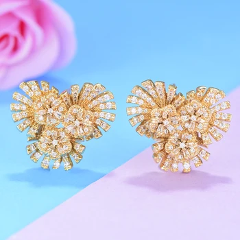 

GODKI 21mm Trendy Lovely Wheel Flower Stud Earrings For Women Wedding Cubic Zircon CZ Dubai Bridal Earrings Bohemia Hot 2019