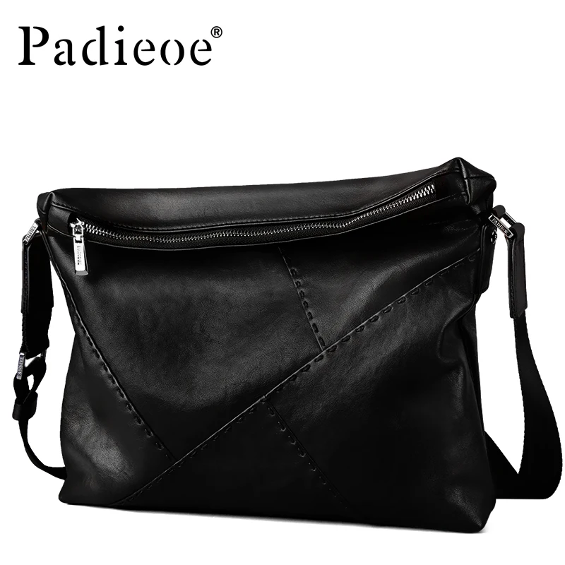 Padieoe Luxury Brand Men Genuine Leather Shoulder Messenger Bags Black Male Handbags Business Man Crossbody Sling Bag |