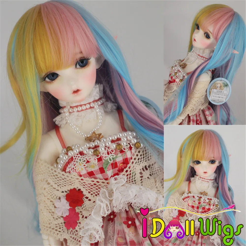 

1/3 1/4 1/6 Bjd Rainbow Wigs High Temperature Fiber Long Spiral Wavy Hair Wigs in Beauty MUZIWIG