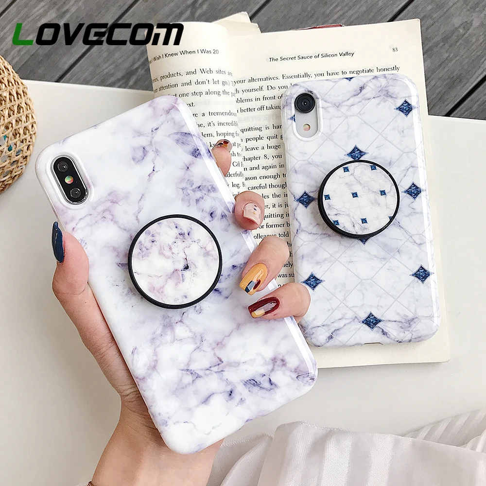 

LOVECOM For iPhone XR XS Max X 7 Case Geometric Marble Flexible Foldable Holder Cover For iPhone 6 7 8 Plus Soft Protector Shell