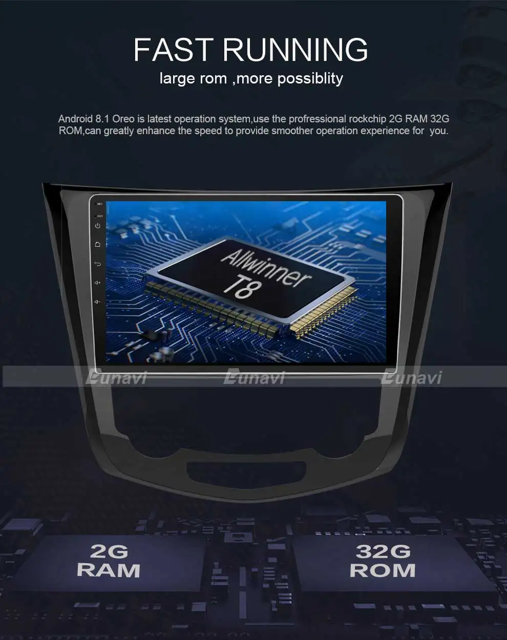 Top Eunavi 10.2" Android 8.1 Car GPS Radio Player for Nissan X-Trail Qashqail 2014-2017 with Quad Core 2GB+32GB Stereo Multimedia 7