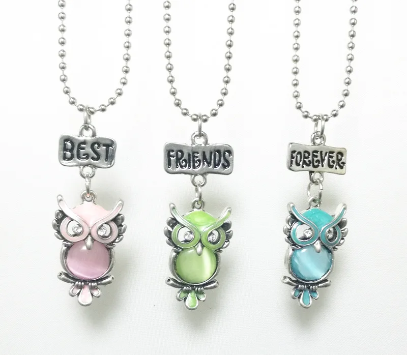 

Children Best Friends Forever Colorful Crystal Owl 3 Pendant Friendship Necklace Jewelry Gifts For Kids 3PCS/Set