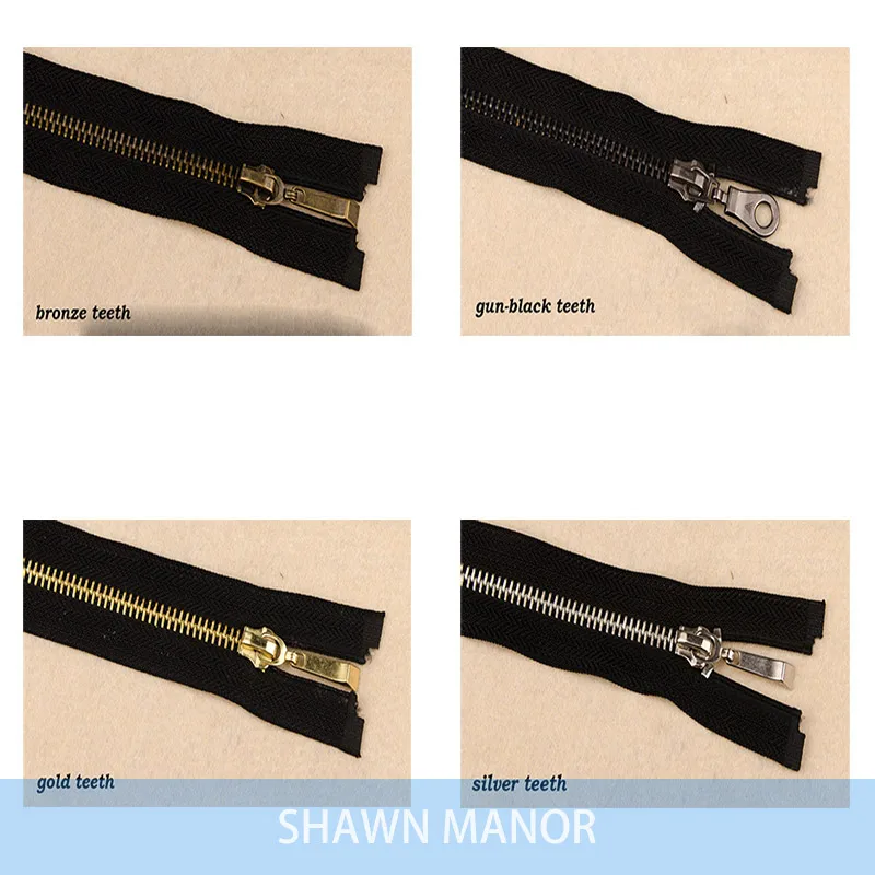 3PCS 5 70CM Open End Metal Zipper Brass Teeth Black Fabric Zippers For