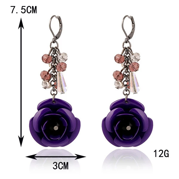 6 Colors European Crystal CZ Rose Flower Dangle Earrings For Women ...