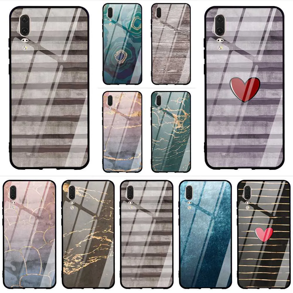 

Pattern Pure Marble Tempered Glass Phone Case for Huawei Y9 Cover 9 Honor 10 7A Y6 P10 Lite P20 P Smart Mate 20 Pro Shell K8