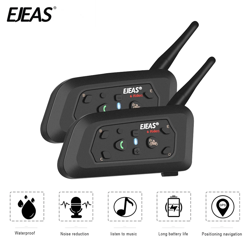 2 шт EJEAS V6 Pro Intercomunicador para Capacete Bluetooth шлем гарнитура 1,2 км IP65 музыка водонепроницаемый 6 райдеров переговорные