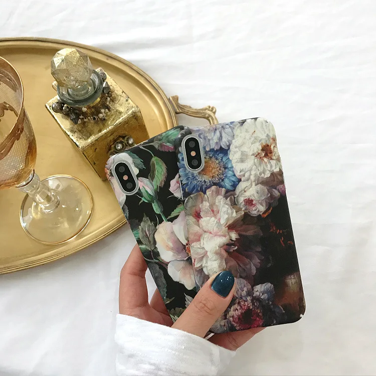 

Phone Case for iPhone 6 7 8 6Plus 7Plus 8Plus iPhone X XR XSMAX Hard PC Frosted touch Retro flower Water decals Siedery