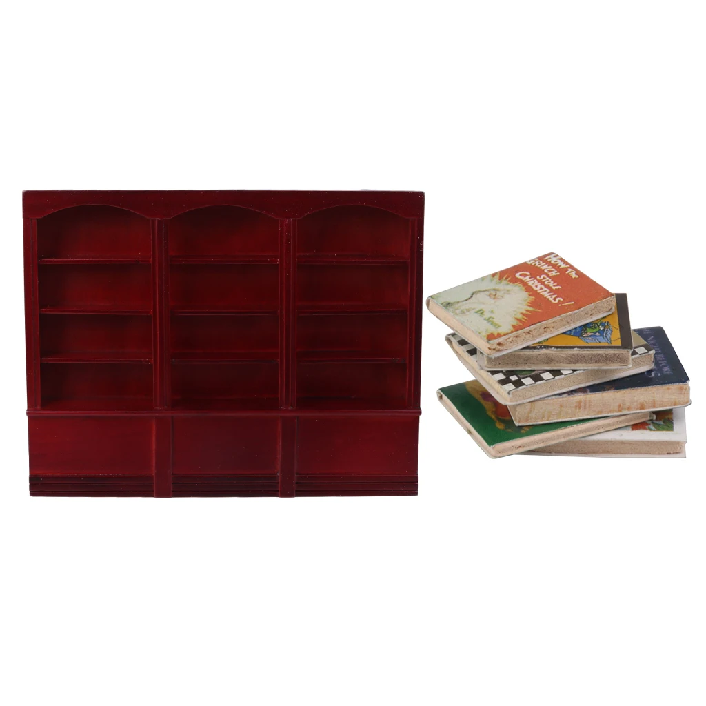 1:12 Doll House Miniatures Wooden Bookcase Bookshelf Books 6pcs Study Supplies Study Room Decor