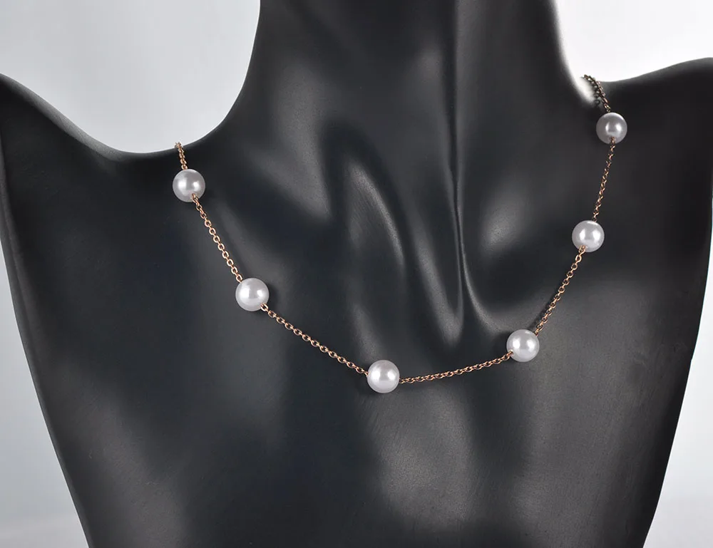 YiKLN модный 11 шт. белый искусственный жемчуг цепи и Соединенные ожерелья ювелирные изделия титановая сталь Чокеры ожерелье для женщин девочек YN18009