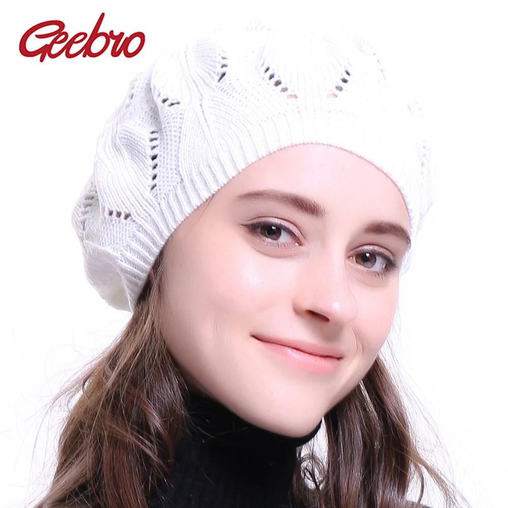 

Geebro Women's Plain Color Knitted Beret Hat Spring Casual Soft Acrylic Berets for Women Ladies French Artist Beanie Beret Hats