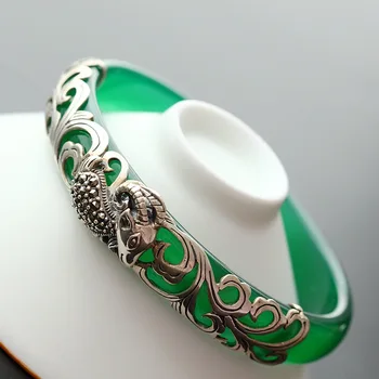 

Retro Thai Silverware Wholesale Natural Chrysoprase Bangle Women's Silver Bangle Lamb S925 Sterling Silver Bangle