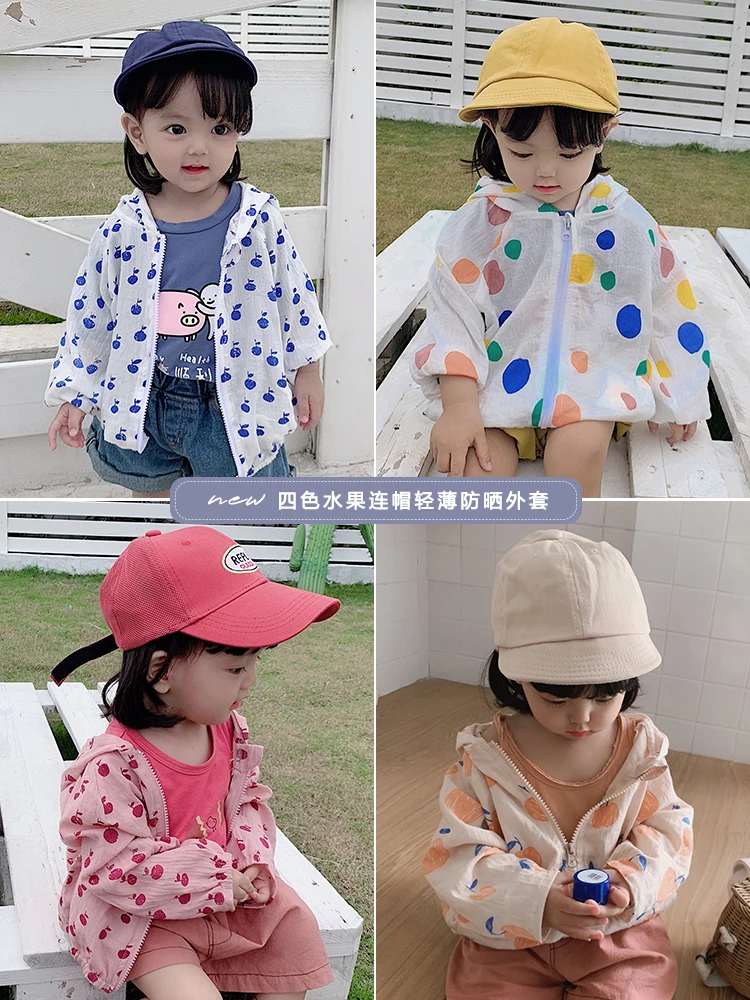 

New Summer Fruit Printed Outfit Kids Sunscreen Clothes Baby Girls Ultraviolet-proof Jacket Toddler Boy Air-Conditioning Shirts