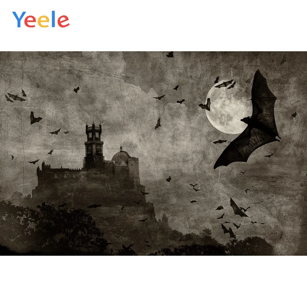 

Yeele Halloween Night Moon Dark Clouds Bat Castle Photography Backgrounds Customized Photographic Backdrops for Photo Studio