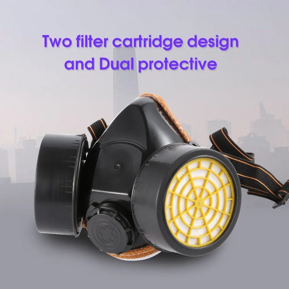 

Black Gas Mask Emergency Survival Safety Respiratory Gas Mask Anti Dust Paint Respirator Mask with 2 Dual Protection Filter