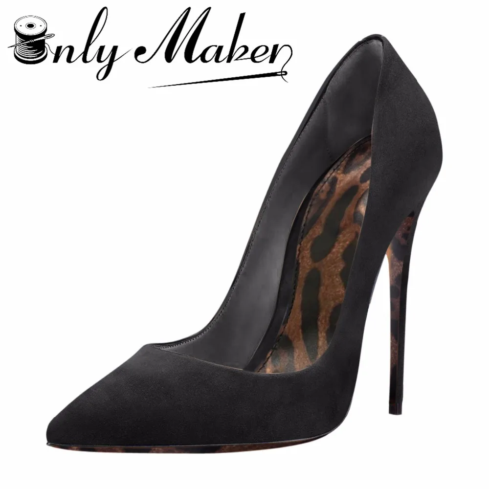 

Onlymaker Women Shiny Leopard Print Sole Pointed Toe Stiletto 12cm 4.7 inch Thin High Heel Sexy Plus big Size Suede Pumps Shoes