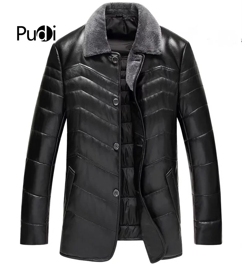 PUDI MT821 мужские новые модные куртки из овечьей кожи пуховые куртки с овчьим меховым воротником осенне-зимняя повседневная верхняя одежда