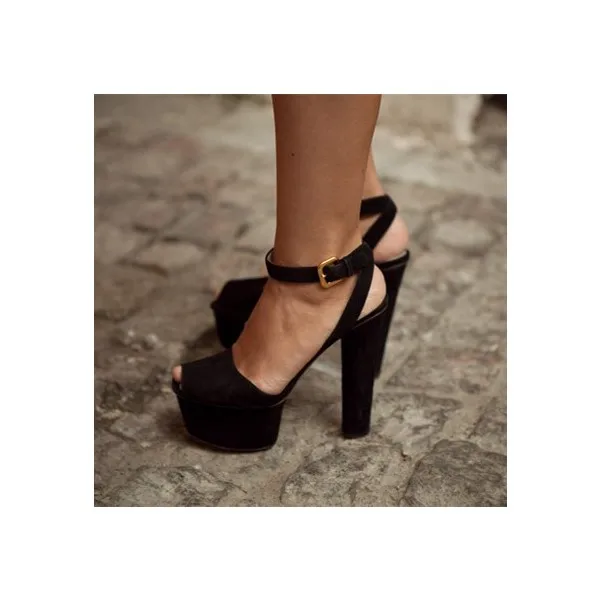 black platform ankle strap sandals