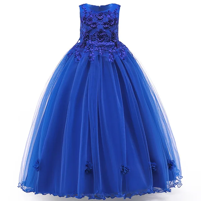 Г. Летнее праздничное платье подружки невесты Детские платья для девочек, Сетчатое торжественное платье принцессы платье для дня рождения, свадьбы для девочек 9, 10, 12 лет - Цвет: Royal blue