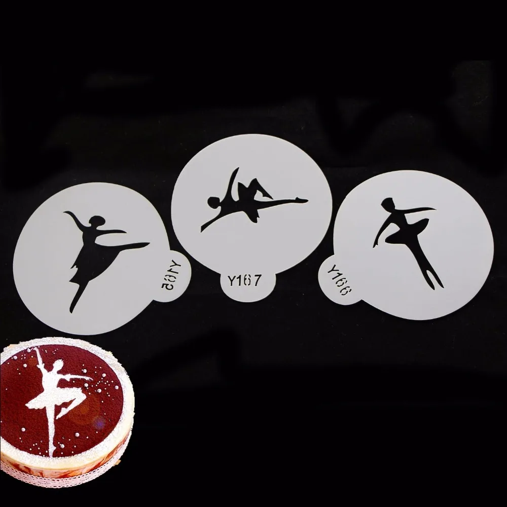 

3Pcs Translucent plastic cake stencil Ballerina Girl Dancing Design for Cake Decoration Cappuccino Decorating Mousse CakeTools
