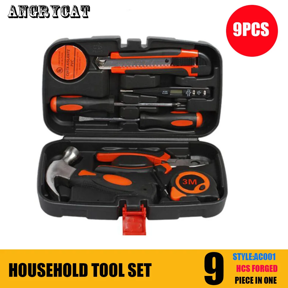 

9 Pcs Hand Tool Set General Household Hand Tool Kit with Plastic Toolbox Storage Case Socket Wrench Screwdriver Knife