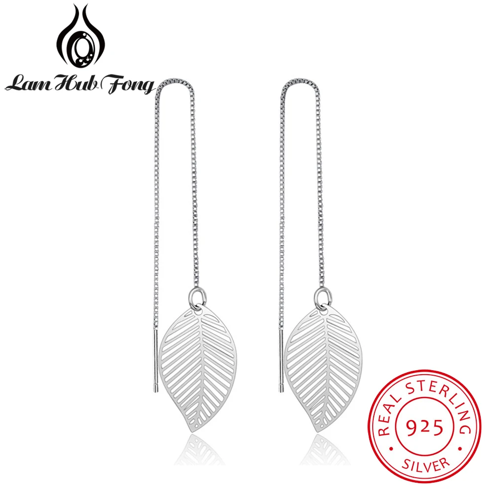 Hot Real 925 Sterling Silver Leaf Earrings For Women Girls Long Chain Tassel Drop Earring Brand Wedding Party Jewelry Hot Real 925 Sterling Silver Leaf Earrings For Women Girls Long Chain Tassel Drop Earring Brand Wedding Party Jewelry