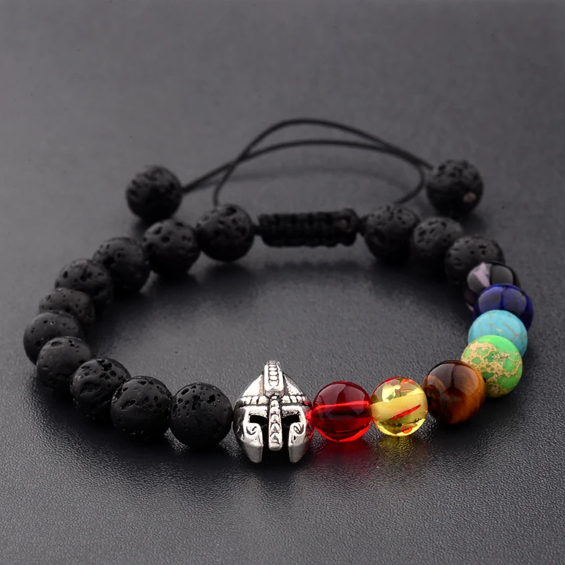 2020 Drop Shipping Roman Knight Spartan Warrior Gladiator Helmet Bracelet Men Stone Bead Bracelet Mala Yoga Elastic Bracelet