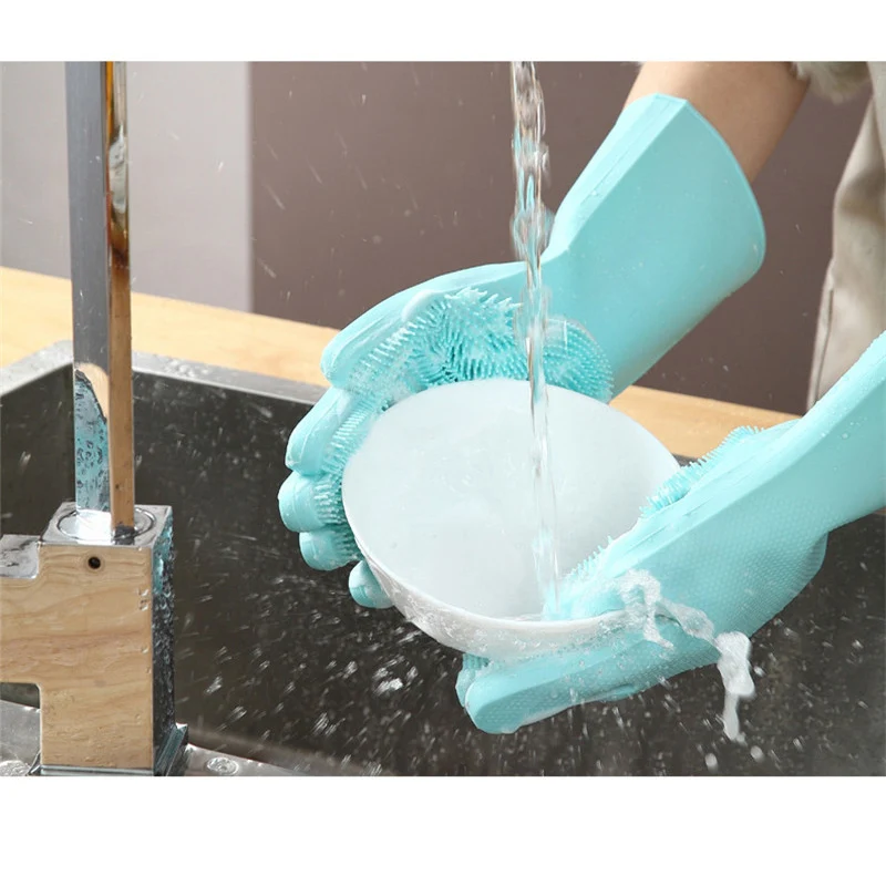 1 Pair Magic Silicone Dishwashing Scrubber Dish Washing Sponge Gloves Guantes Lavar Platos Kitchen Accessories Cleaning