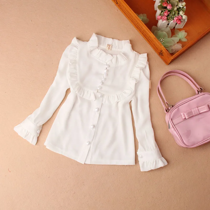 Одежда для девочек коллекция года, Осенняя детская одежда для детей школьная Блуза для девочек однобортная шифоновая Детская рубашка blusas для детей возрастом от 2 до 16 лет - Цвет: Белый