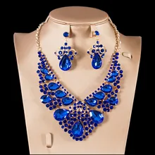 

XT QU 2018 New arrival six color crystal jewelry set indian style necklace and earring wedding jewelry for bridal free shipping