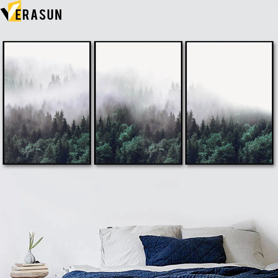 

Forest Tree Fog Landscape Wall Art Canvas Painting Nordic Poster And Print Decoration Picture For Living Room Bedroom Home Decor